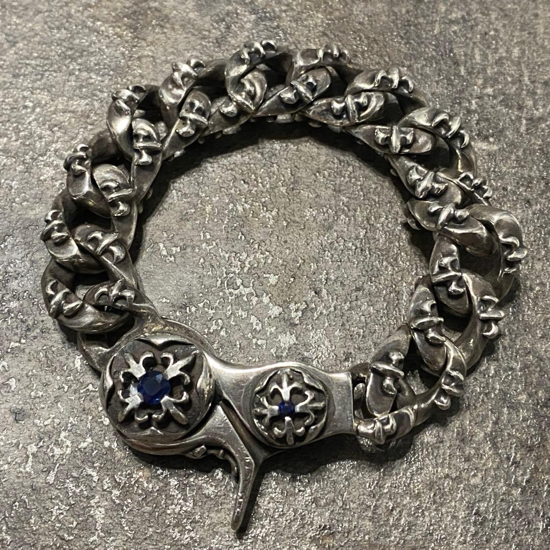 A&G シルバー サファイア クロス フレア ファンシー チェーン ブレスレット