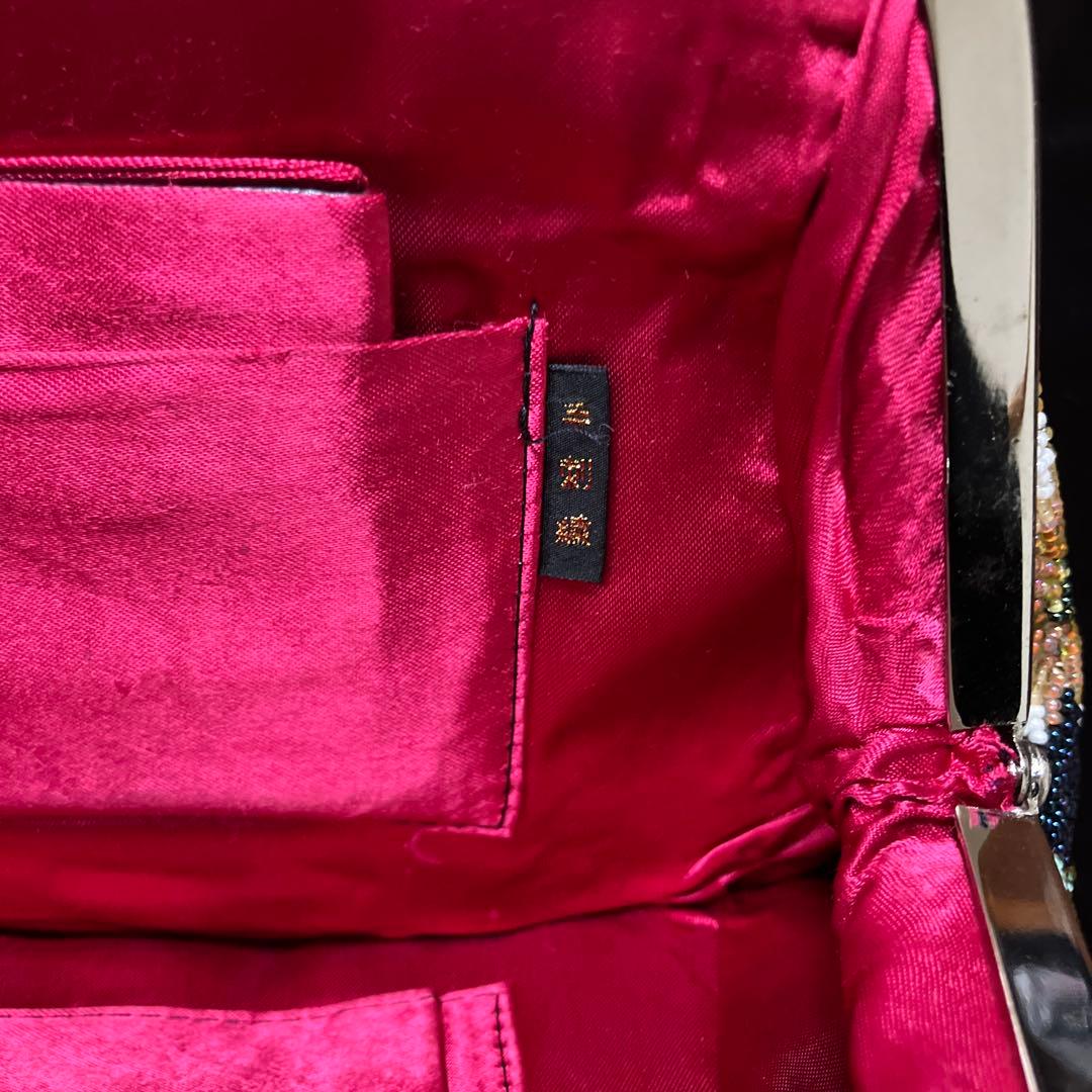 手刺繍 総ビーズがま口バッグ ＊ベルベットレースショール付 ヴィンテージ