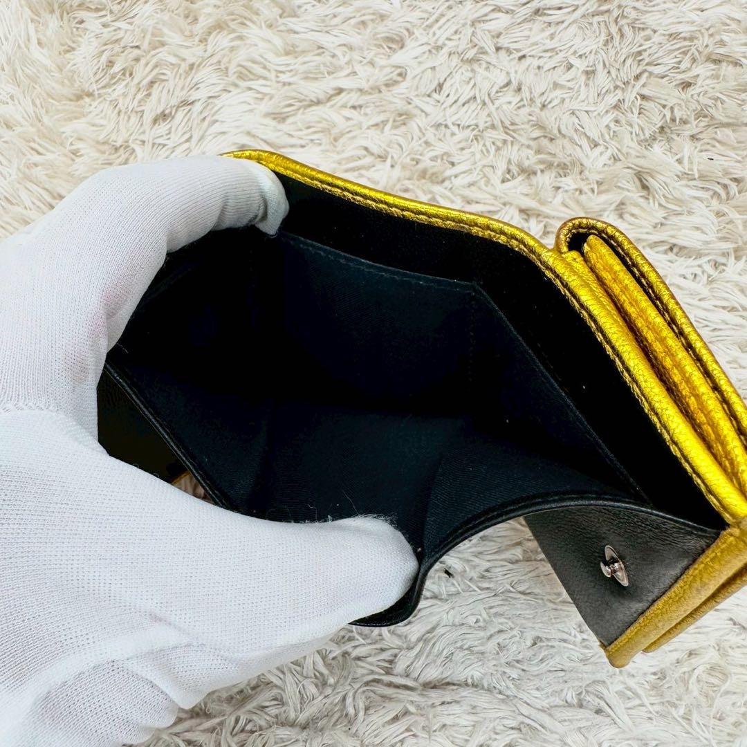 【美品】バレンシアガ 三つ折財布 ゴールド カーフスキン エブリイデイ