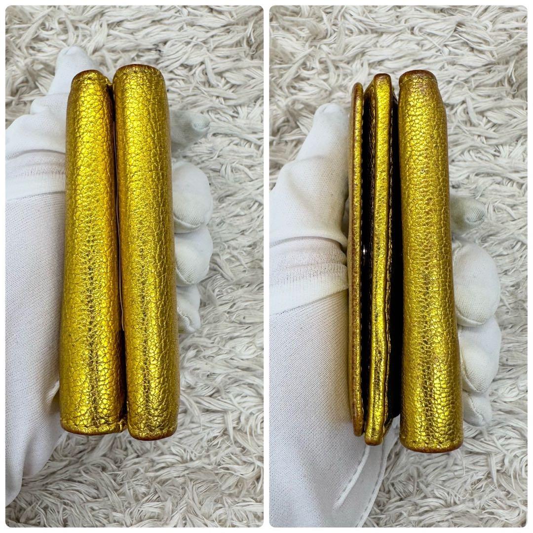 【美品】バレンシアガ 三つ折財布 ゴールド カーフスキン エブリイデイ