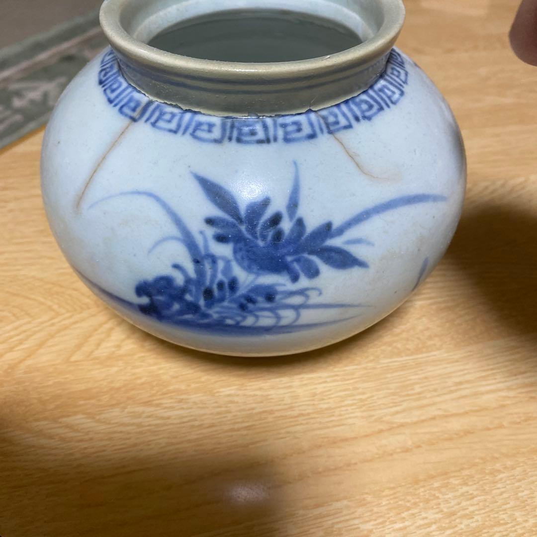 李朝　分院手　草花文壺