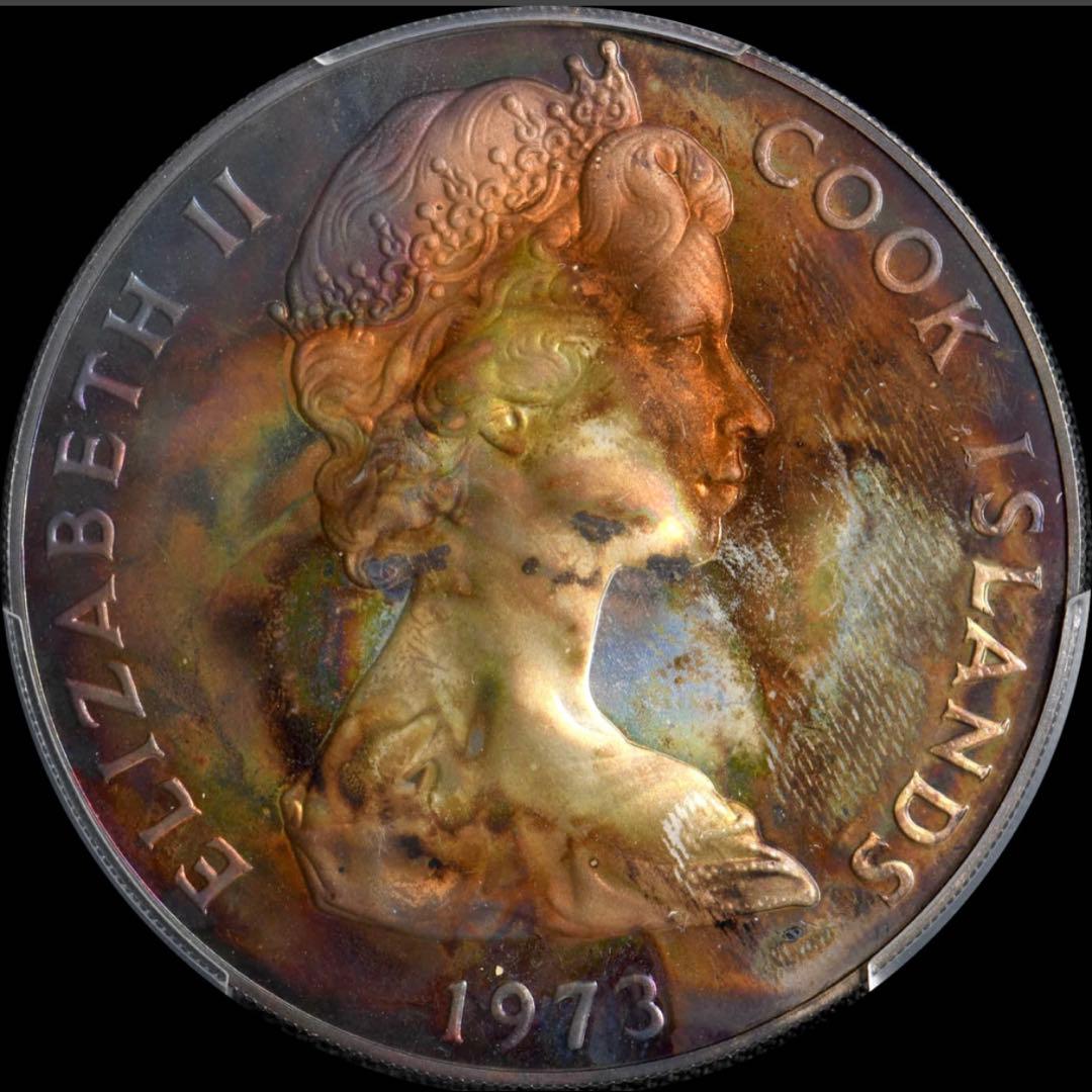 PCGS PR UNC D クック諸島 1973 ＄2銀貨 ERⅡ即位20年
