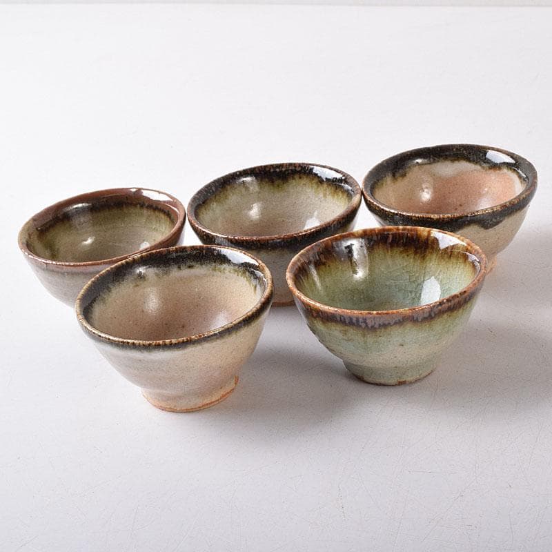 唐津焼　朝鮮唐津　煎茶碗　五客　時代箱　V　R8779