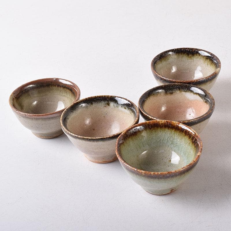 唐津焼　朝鮮唐津　煎茶碗　五客　時代箱　V　R8779