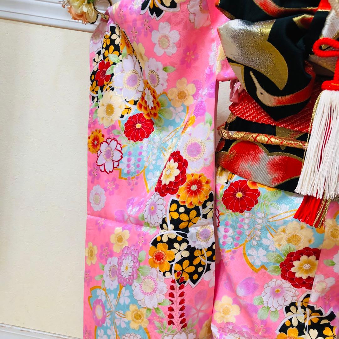 七五三七歳❣️四つ身着物未使用⭐︎薄ピンク花々金彩煌びやか絢爛⭐︎完全フルセット銘品
