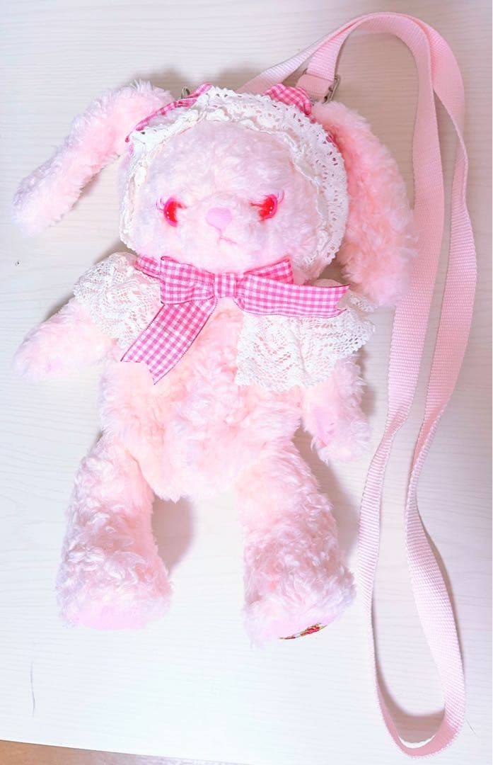 うさくみゃポシェット　ピンク×ピンク　チェックリボン　BABY