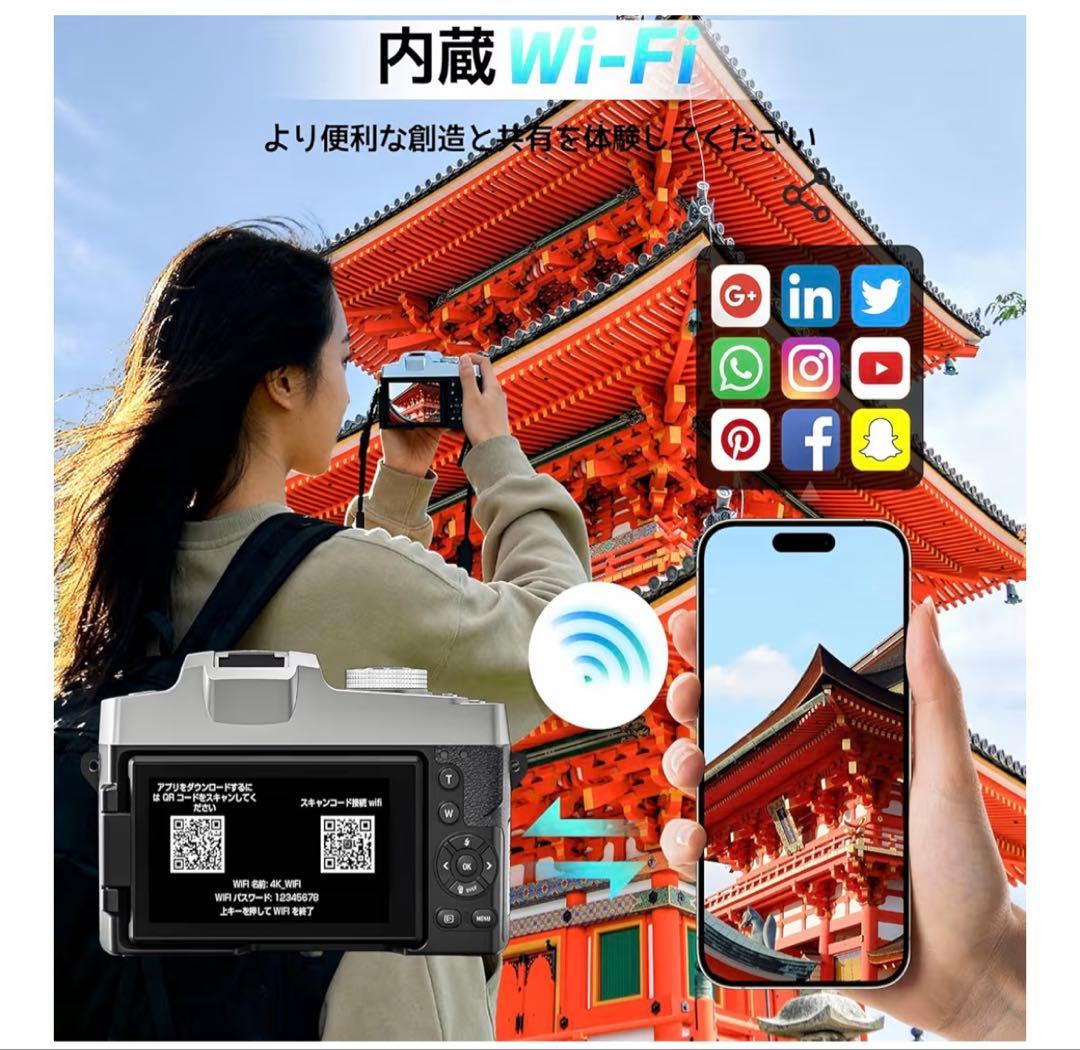 4K Camera 12倍光学ズーム Wi-Fi機能　デジカメ