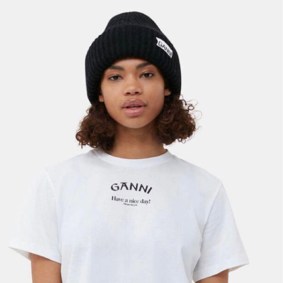 新品 GANNI ビーニー ニット帽 ブラック
