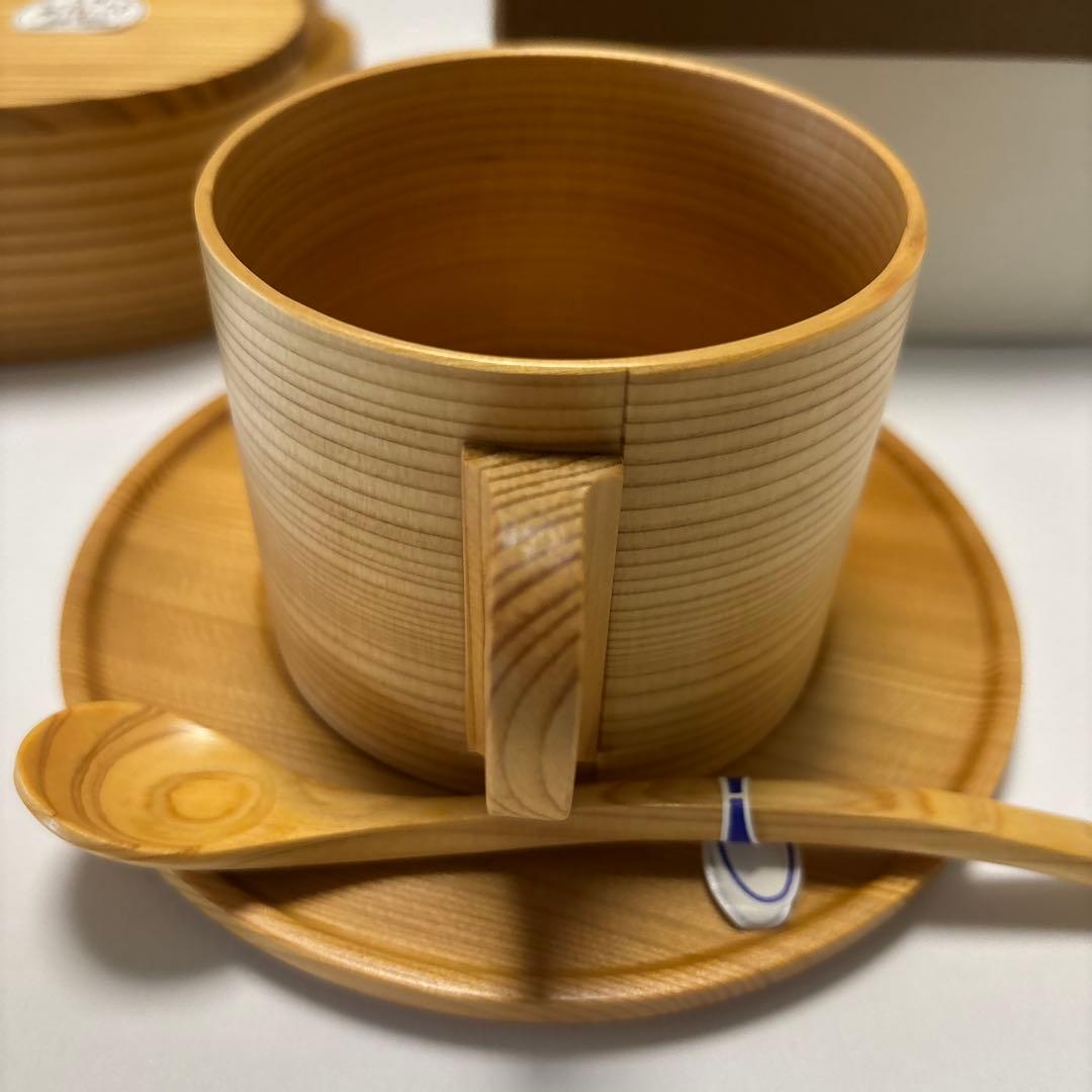 日本製 大館曲げわっぱ やぐら弁当 二段　と　曲物カップ　スプーン付セット未使用