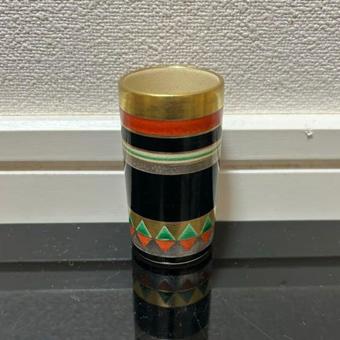 道八　模仁清色絵独楽図振出と茶巾筒