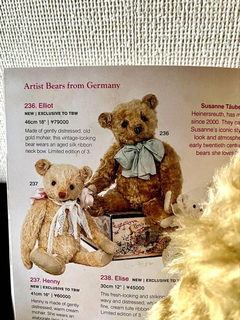 海外 人気 アーティスト テディベア作家 スザンヌ・トイバー 様 カタログモデル