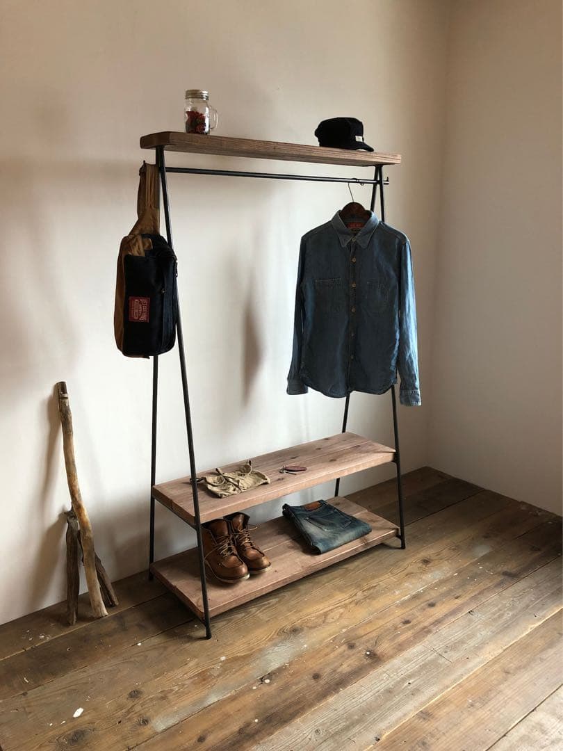 貴重　数量限定　2段　大きなハンガーラック　古材　収納棚　ディスプレイラック
