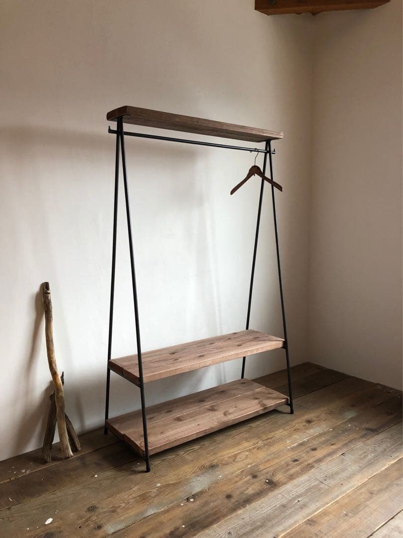 貴重　数量限定　2段　大きなハンガーラック　古材　収納棚　ディスプレイラック