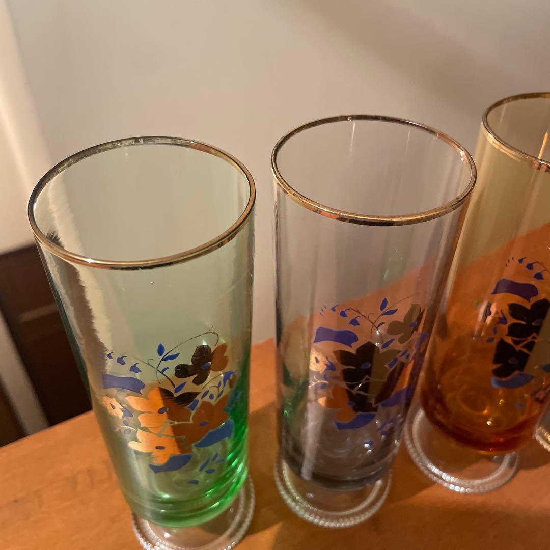 超希少　レア　昭和レトロ　アデリア　花柄　脚付きグラス　４セット