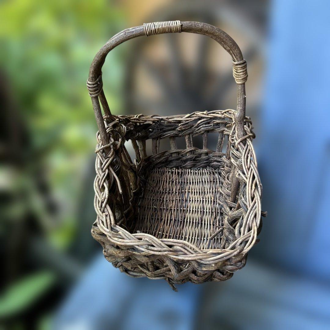 稀少フランスアンティーク ガーデンバスケット パニエ つる籠 ガーデントラッグ
