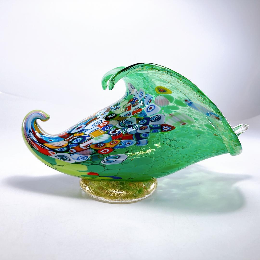 【希少】ムラノ ミルフィオリ シェル モチーフ オブジェ　ムラーノ|1498|☆