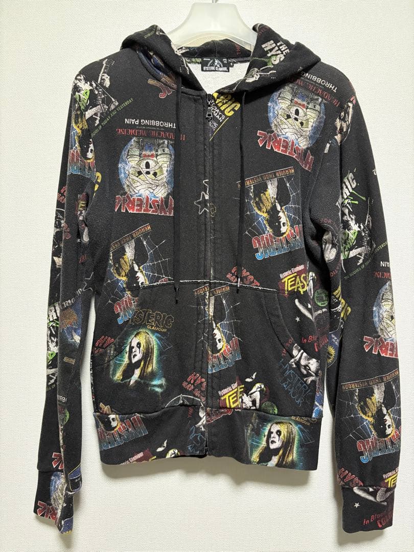 ■HYSTERIC GLAMOUR ROCK総柄 パーカー 黒 S