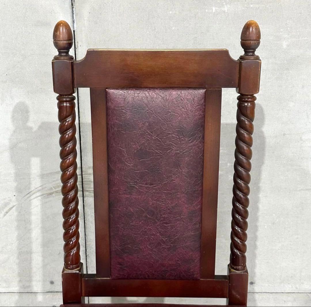 ✦バロック調✦アンティークチェア 木製 ツイスト脚 ワインレッド 鉄鋲 合皮張り