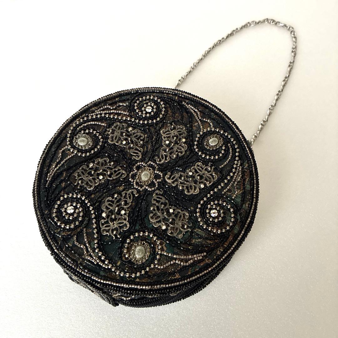 【ルミーはしもと】ビーズ刺繍円形ブラックパーティーバッグ☆