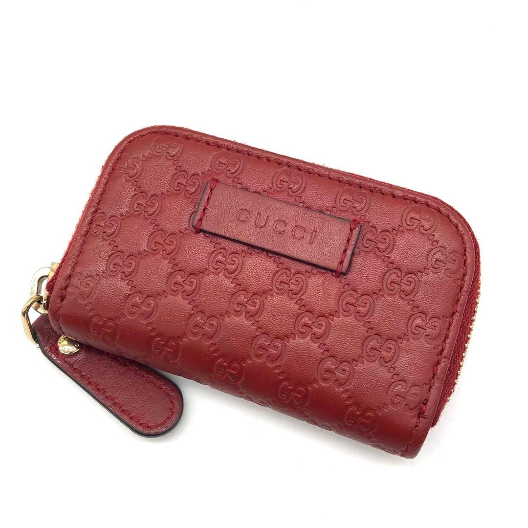 【美品】GUCCI ケース マイクロGG レザー ラウンドファスナー 赤