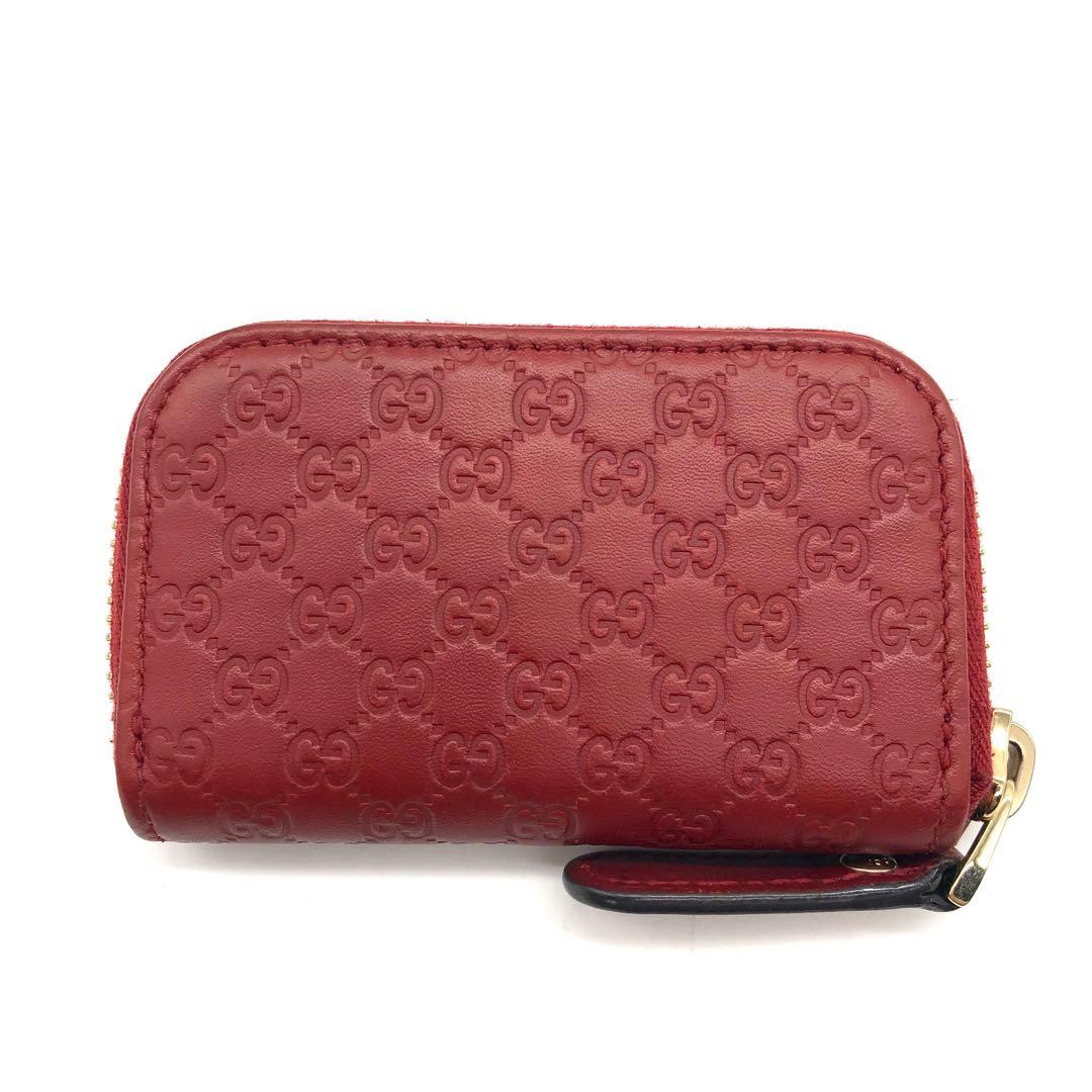 【美品】GUCCI ケース マイクロGG レザー ラウンドファスナー 赤