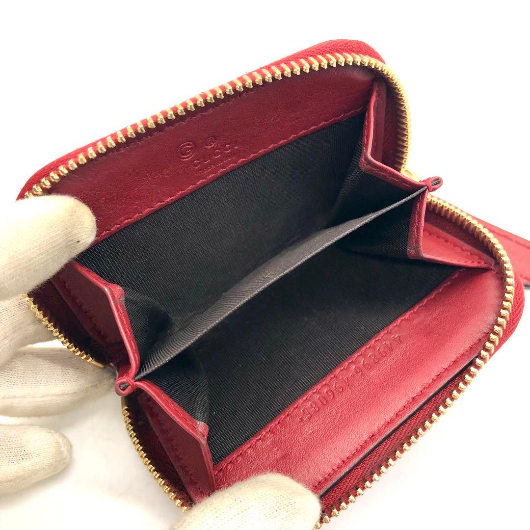 【美品】GUCCI ケース マイクロGG レザー ラウンドファスナー 赤