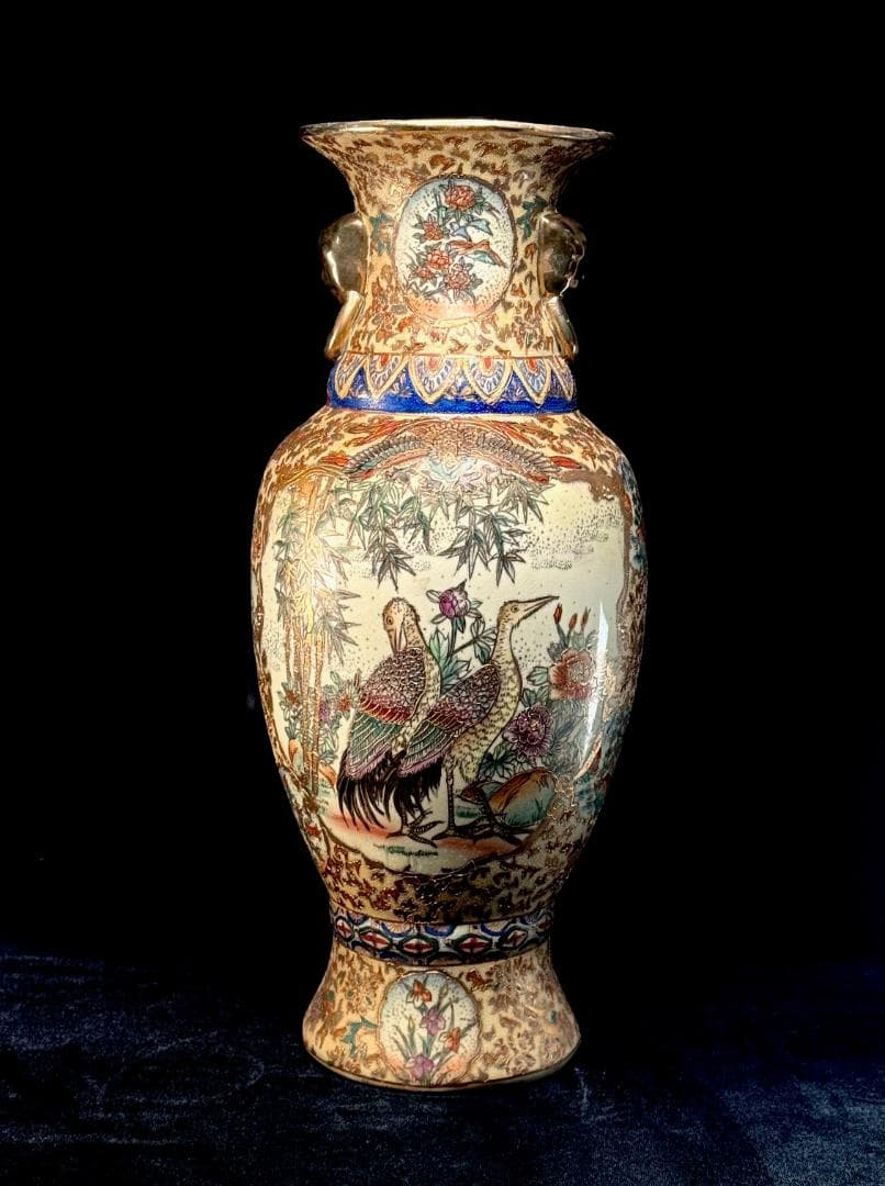 中国古美術　唐物　薩摩手　金彩大花瓶　直径20㎝ 高さ46㎝