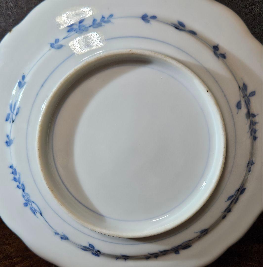 【名品❗】江戸時代後期　柿右衛門様式　染錦　双鳥に　梅花　紅葉　赤花の図　輪花皿