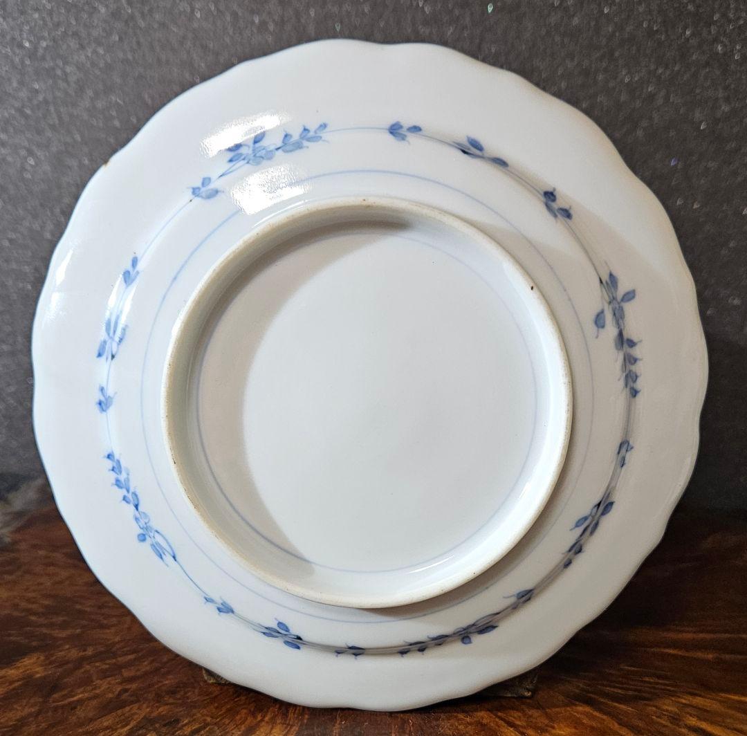 【名品❗】江戸時代後期　柿右衛門様式　染錦　双鳥に　梅花　紅葉　赤花の図　輪花皿