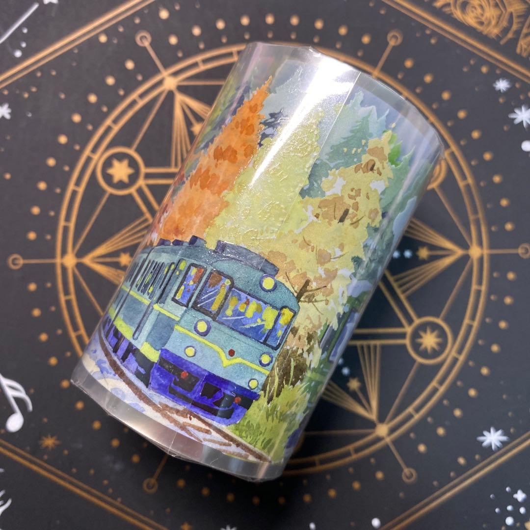 【9333】海外　マステ　5m巻　PET水晶　マスキングテープ　列車　四季