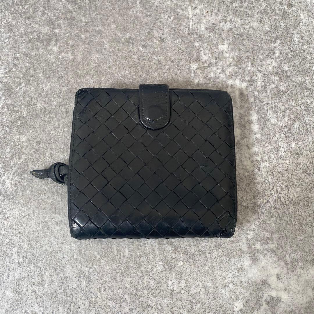 ボッテガヴェネタ　折り財布　レザー　イントレ　編み込み　ブラック　黒