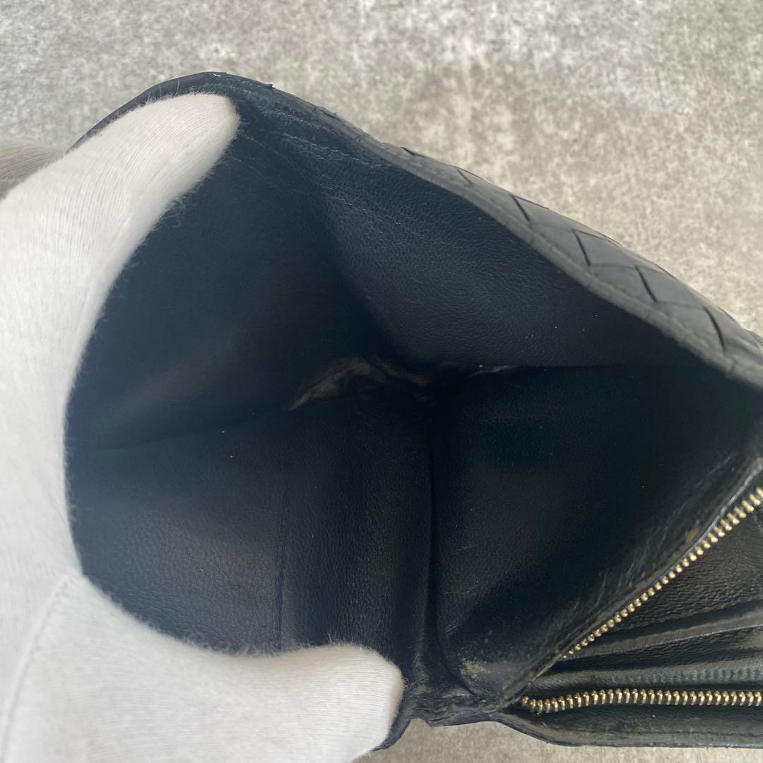 ボッテガヴェネタ　折り財布　レザー　イントレ　編み込み　ブラック　黒