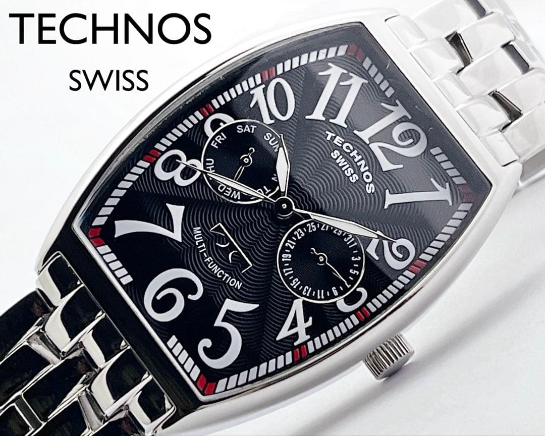 TECHNOS テクノス デイデイト ブラック文字盤 トノー型 メンズ 腕時計