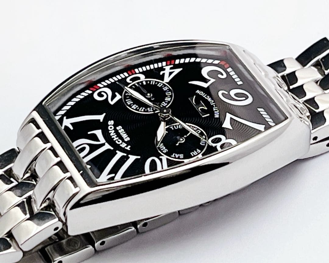 TECHNOS テクノス デイデイト ブラック文字盤 トノー型 メンズ 腕時計