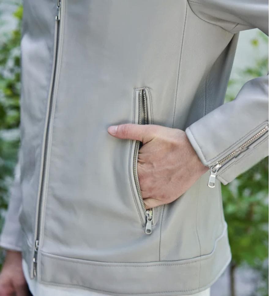 【TETE HOMME】ラムレザーシングルライダースジャケット　レザーブルゾン