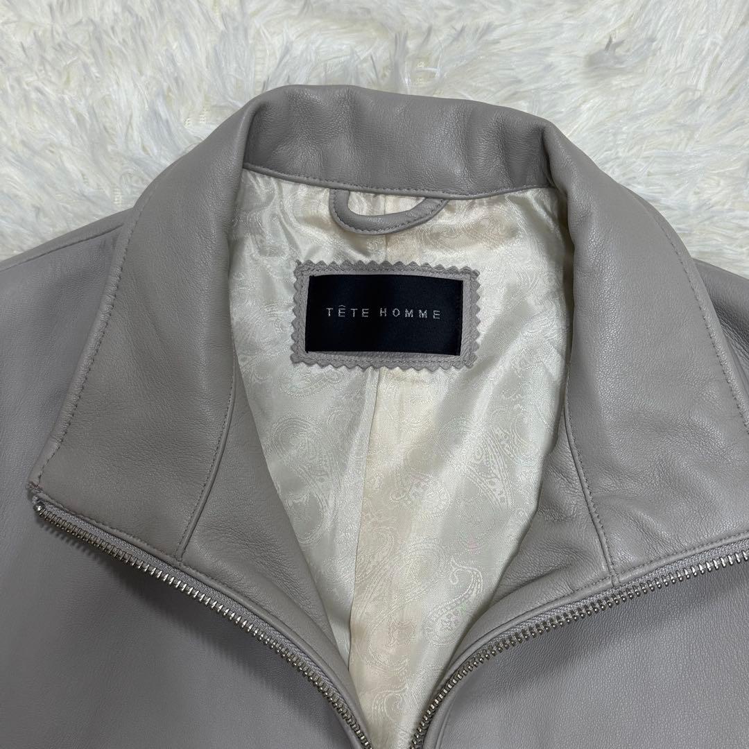 【TETE HOMME】ラムレザーシングルライダースジャケット　レザーブルゾン