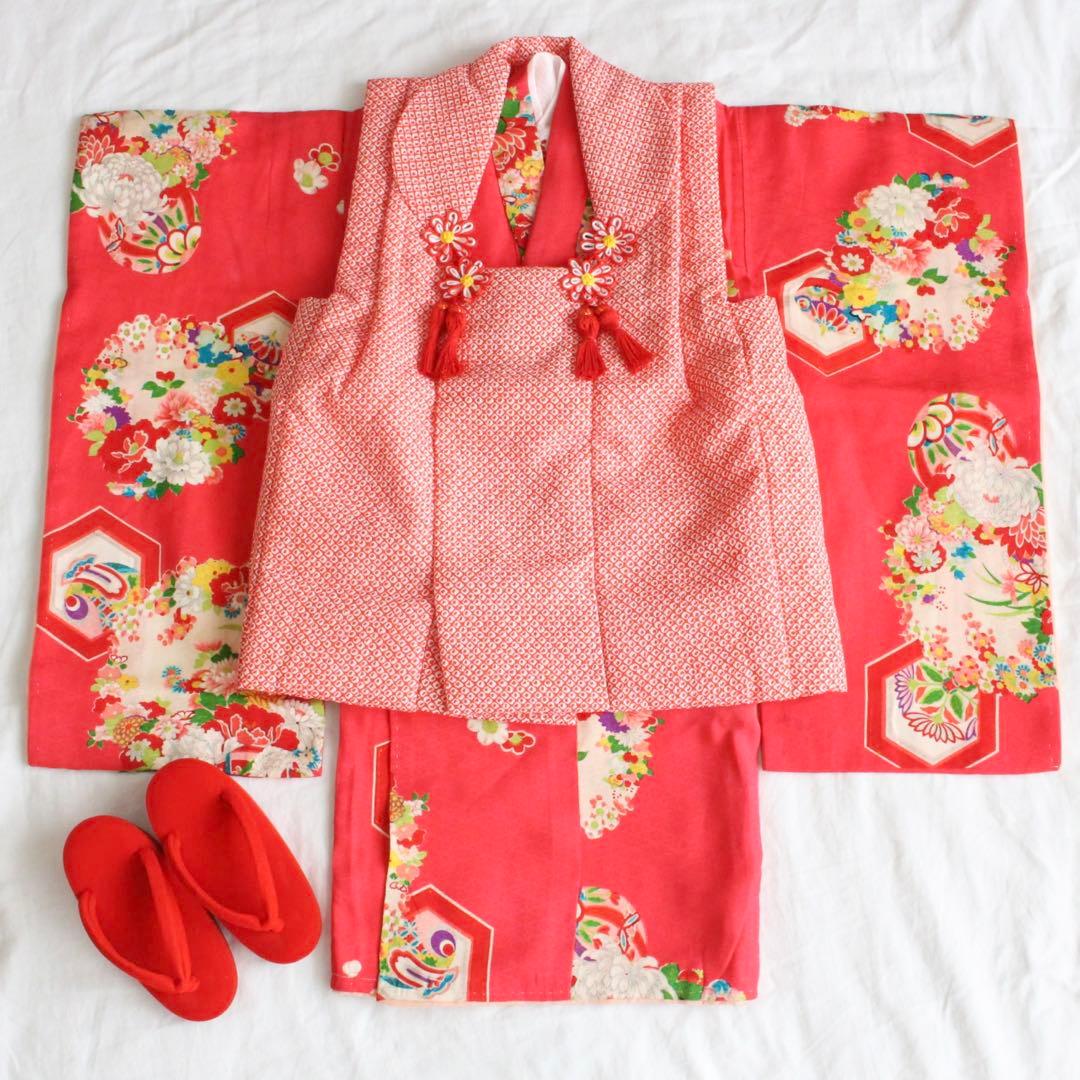 七五三 3歳 女の子 子供 正絹 アンティーク 着物 被布 セット