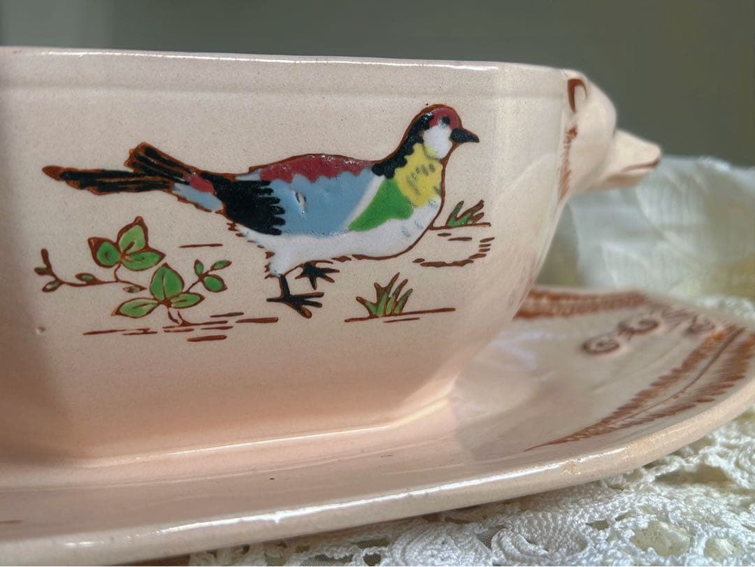 ⭐️フランスアンティーク LONGWY古い陶器のソーシエール ベビーピンク 美品