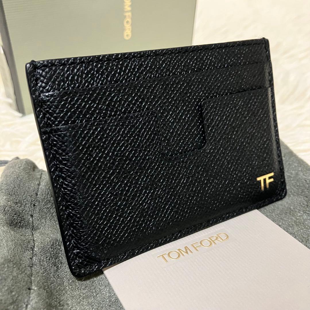 【美品】トムフォード カードケース レザーブラック ゴールドメタル 箱付き