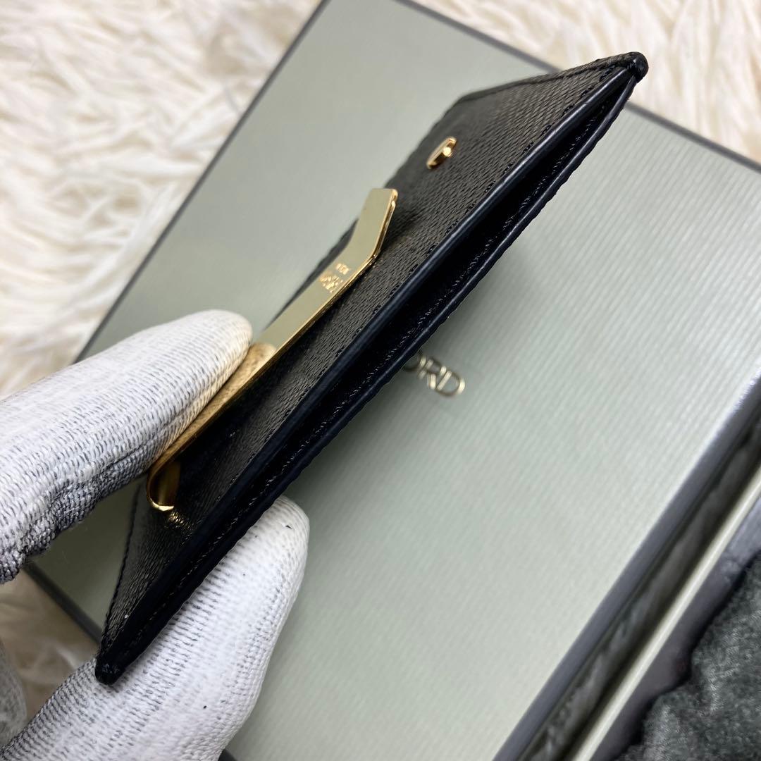 【美品】トムフォード カードケース レザーブラック ゴールドメタル 箱付き