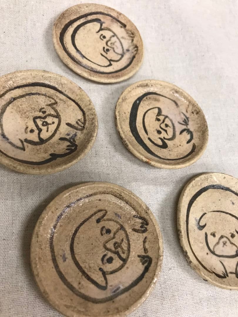 瀬戸の豆皿(石皿) 仔犬 ５枚組 (B)