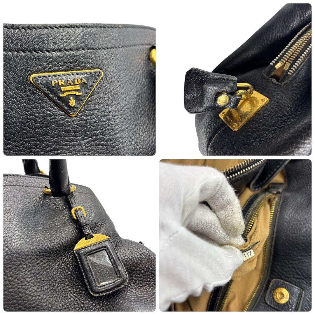 【美品】プラダ PRADAトートバッグ ハンドバッグ レザー ブラック