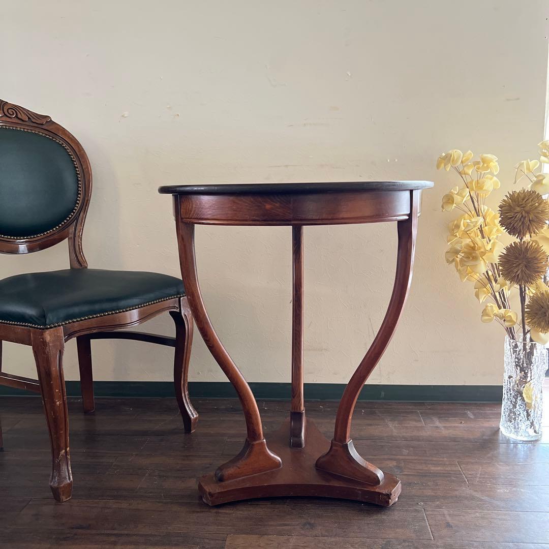 k519r121 特徴的な曲線レッグのアンティーク調ラウンドテーブル 象嵌細工