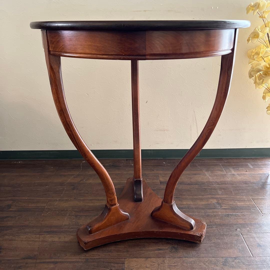 k519r121 特徴的な曲線レッグのアンティーク調ラウンドテーブル 象嵌細工