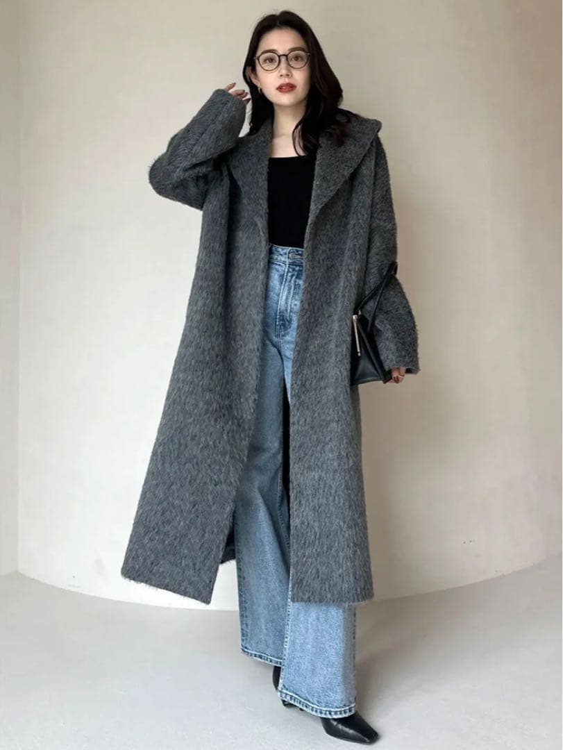 anuans アルパカウールショールカラーコート