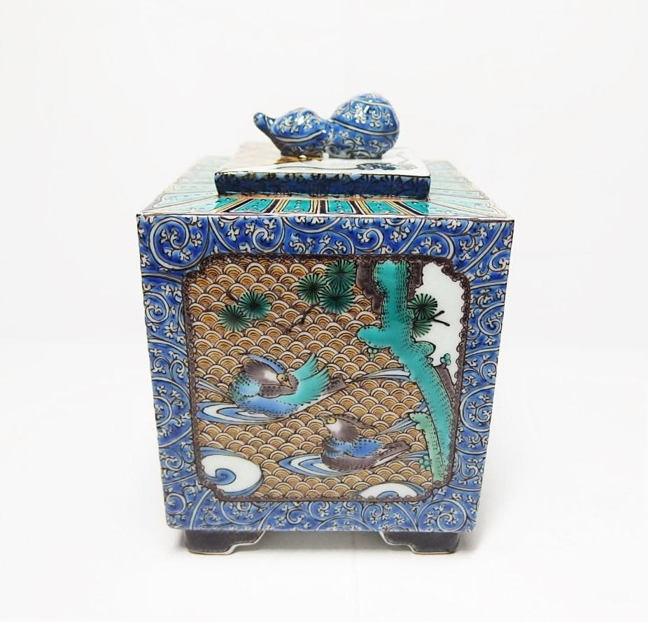 福永幾夫作/色絵鴛鴦図香炉/【共箱】/最上作！/美品！