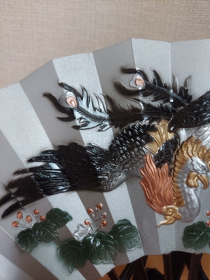 飾扇 金属工芸 扇面 鳳凰 ヴィンテージ 伝統美術工芸品 銀色