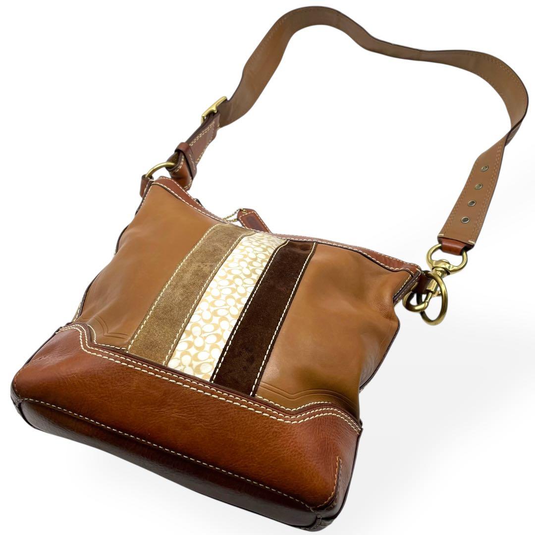美品　COACH コーチ ショルダーバッグ パッチワーク ミニシグネチャー