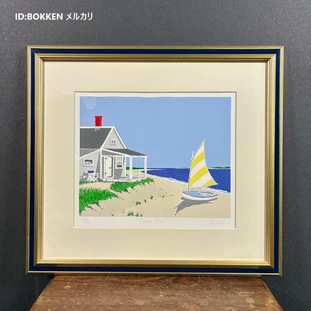 美品 エリック・ホルク「サマーパレス」シルクスクリーン 直筆サイン入り 額縁入り