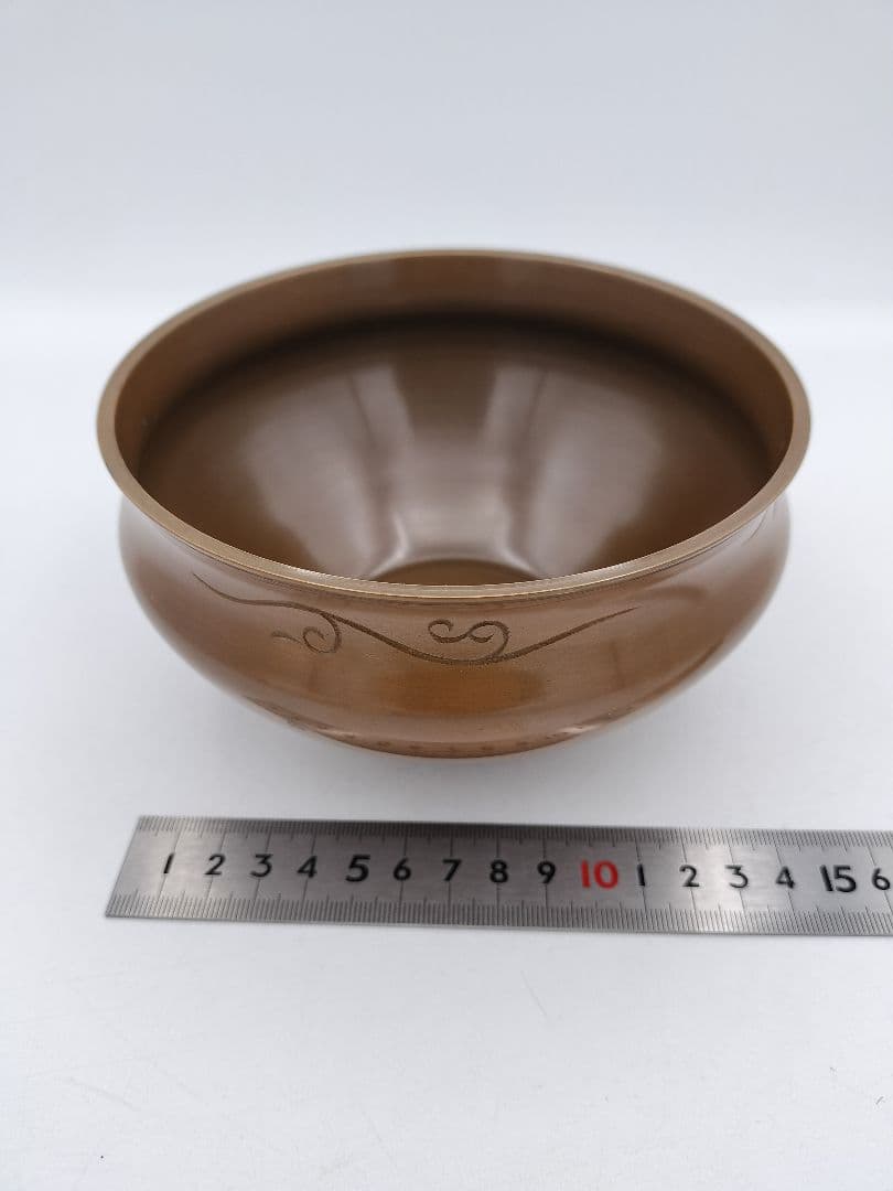 c174 建水 唐銅 唐草彫 藤井宗喜 鵬雲斉好写 木箱 茶道具 古物